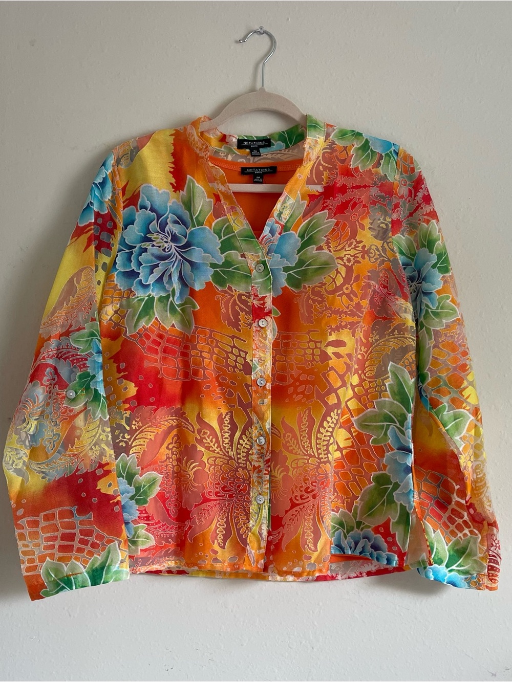 Notations Petite Orange Floral Trim Blouse